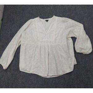 Torrid Pullover Top womens 3 White Swiss Dot Boho Peasant V Neck Flowy Coastal